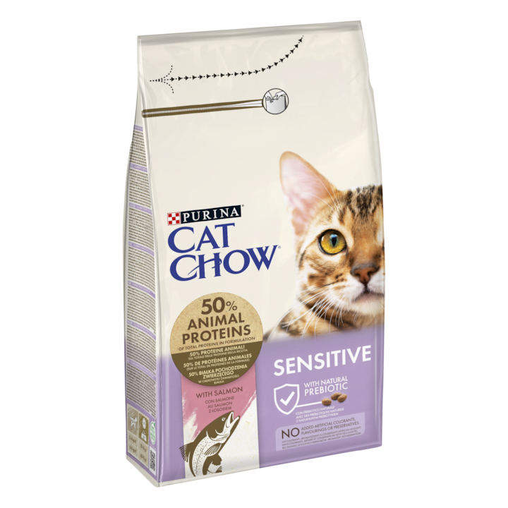 Hrana uscata pentru pisici Cat Chow Sensitive, Somon, 1.5 Kg