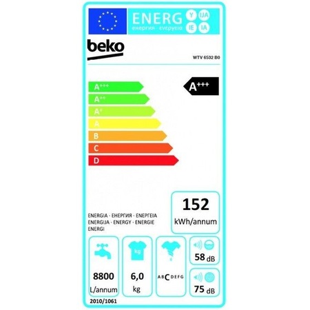 Masina de spalat rufe Slim Beko WTV6532B0, 6 KG, 1000 rpm, Clasa A+++, Alb