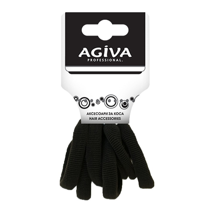 Set 5 elastice de par, Agiva, Textil, 4 cm, Negru