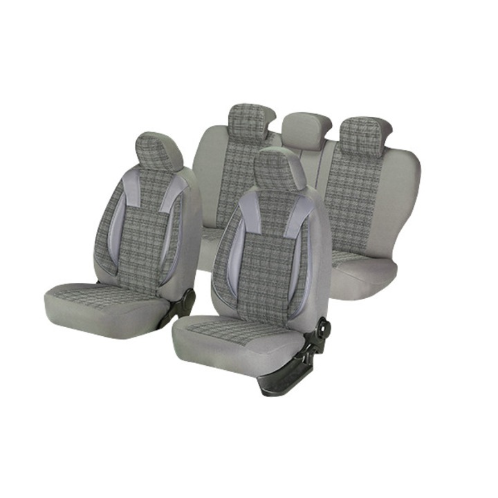 Комплект калъфи за автомобилни седалки, 9 броя, сиви луксозни