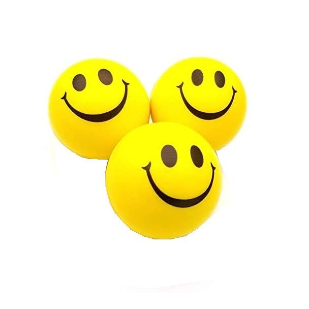 Set 3 bile anti-stres JRing, Model Smiley, Galben