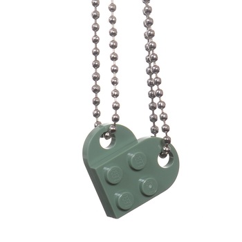 Set 2 lantisoare cuplu in forma de inima din piese LEGO, verde sage