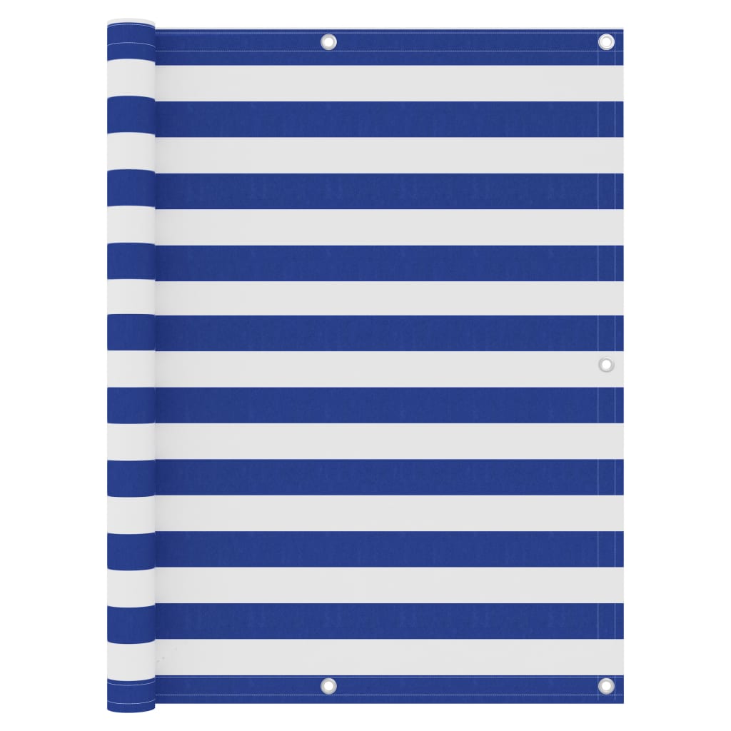 Paravan de balcon impermeabil cu model cu dungi, vidaXL, Tesatura, 120 x 500 cm, Alb/Albastru