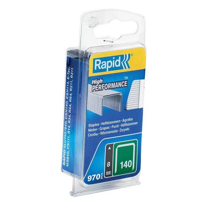 Скоби Rapid 140/8, поцинкована плоска тел, High Performance, за опаковане, 970 скоби/блистер 40109514