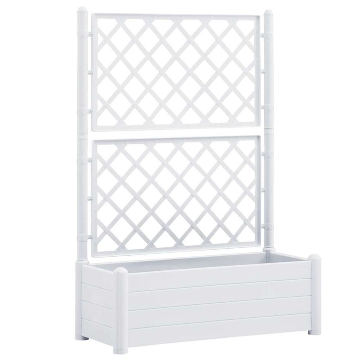 Jardiniera de gradina cu spalier vidaXL, alb, 100 x 43 x 142, PP 8.53 kg 313983