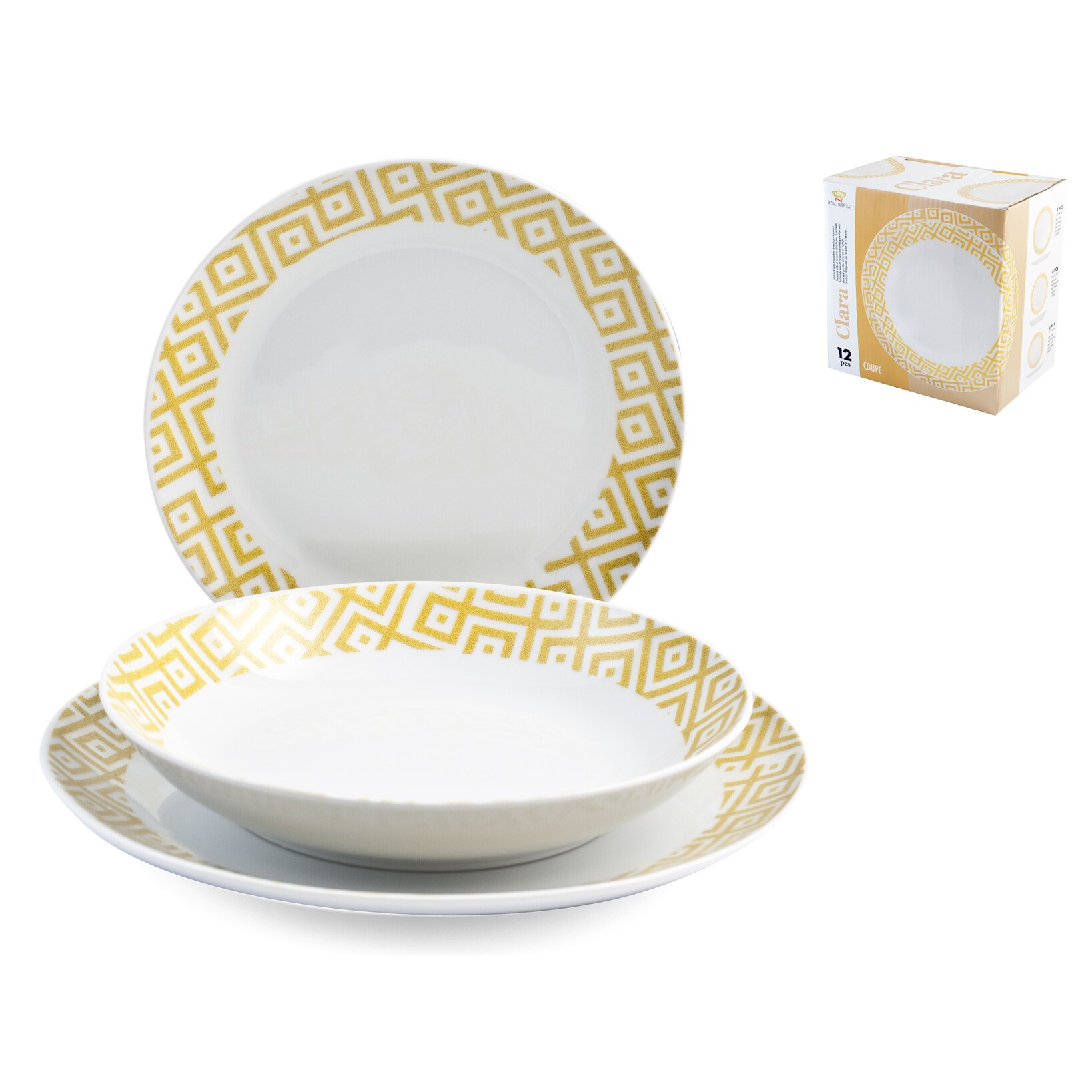 Serviciu de masa , portelan, Alb+ galben , 12 piese