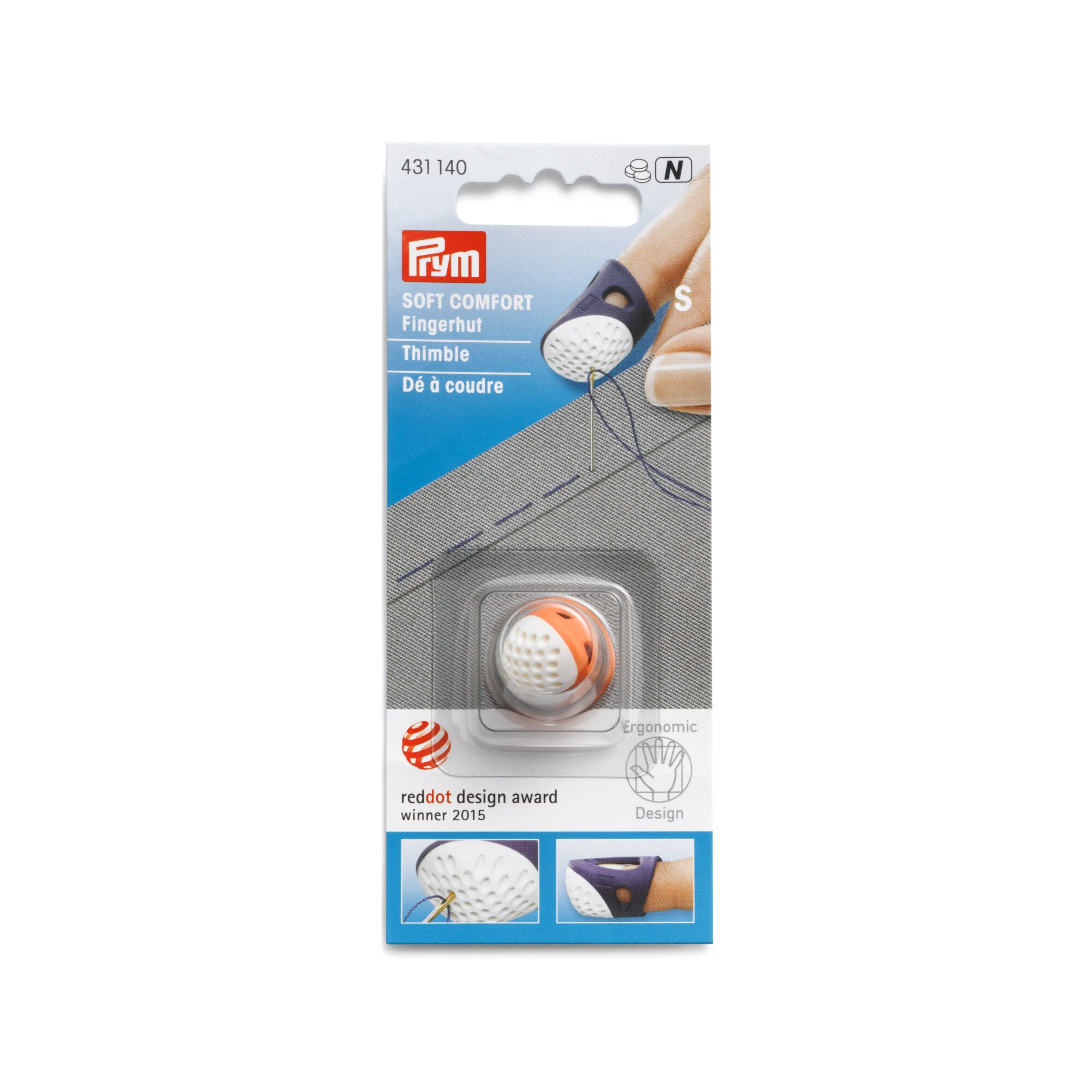 Degetar croitorie, marimea S, portocaliu cu alb, Prym Ergonomics