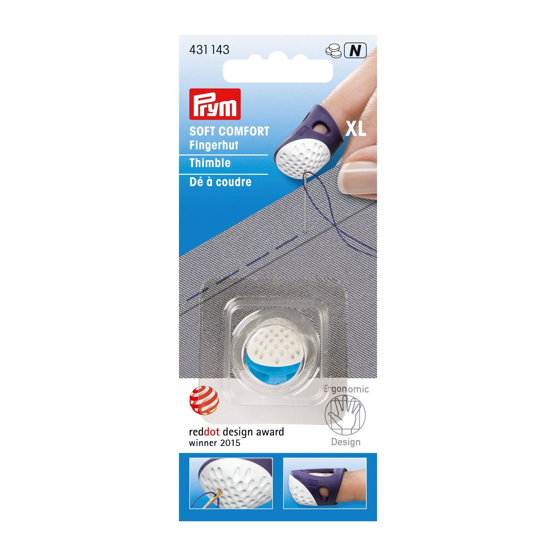 Degetar croitorie, marimea XL, albastru cu alb, Prym Ergonomics