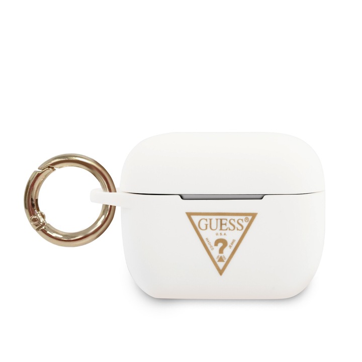 Husa de protectie Guess Triangle pentru Apple AirPods Pro, Alb