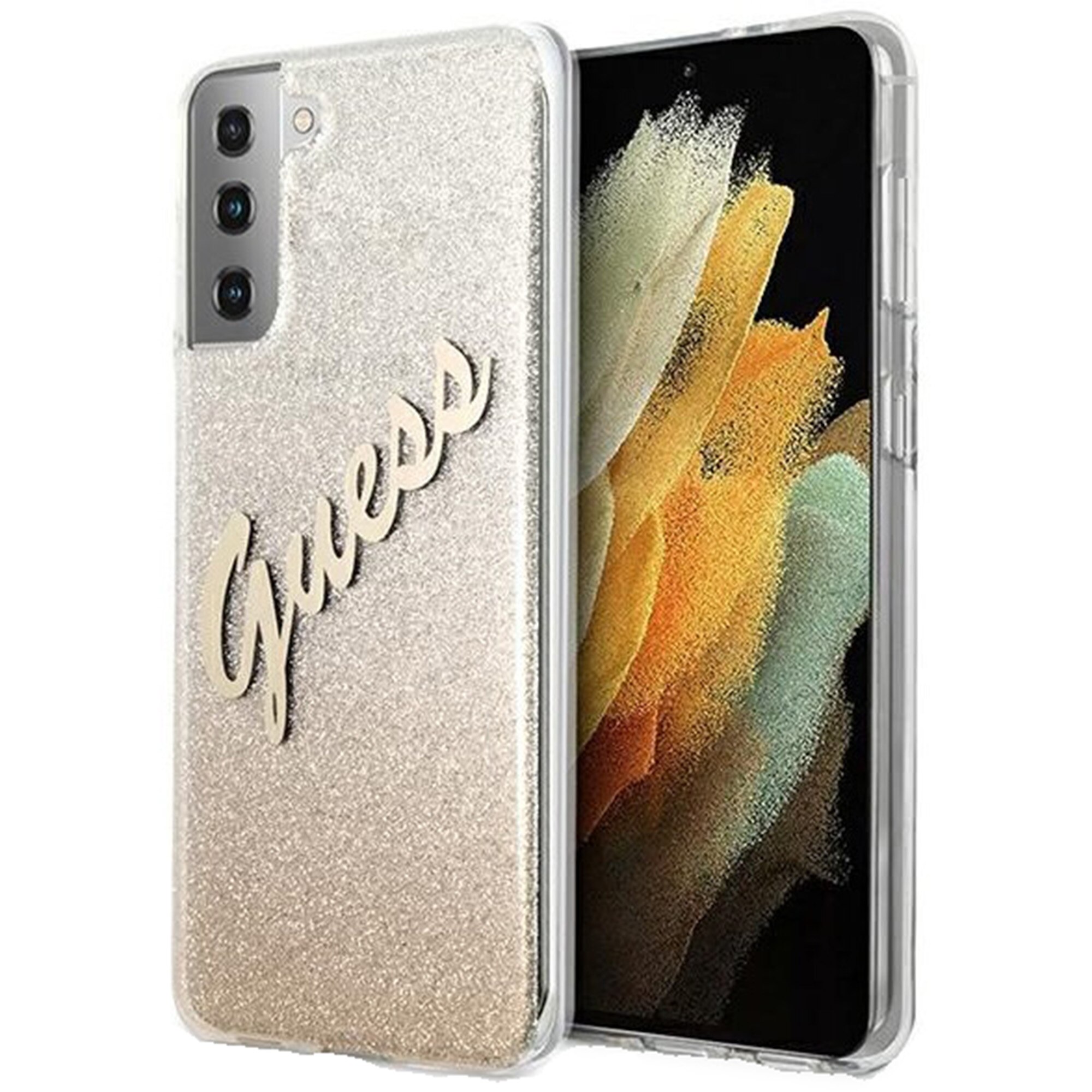Husa de protectie Cover Guess Glitter Gradient pentru Samsung Galaxy S21 GUHCS21SPCUGLSGO, Gold