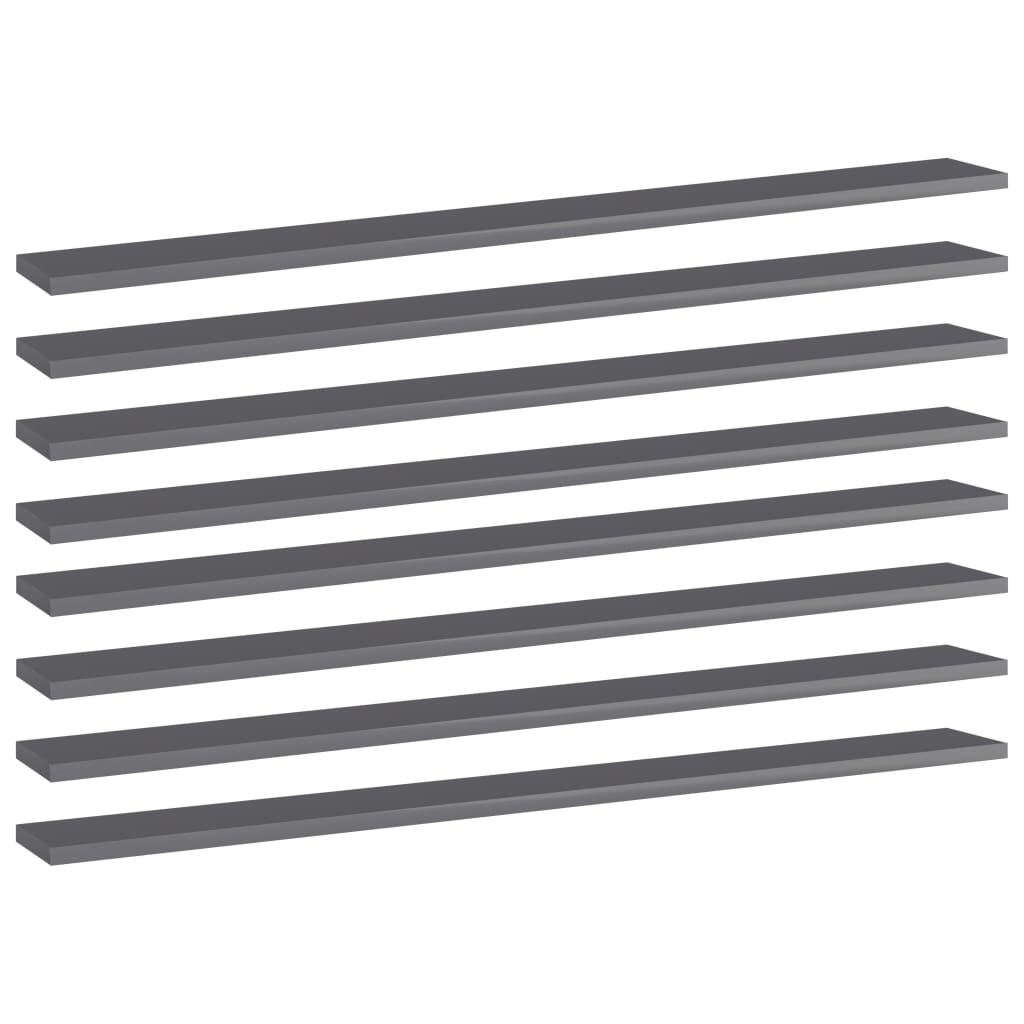 Set de 8 placi de biblioteca, vidaXL, PAL extralucios, 100 x 10 x 1.5 cm, Gri