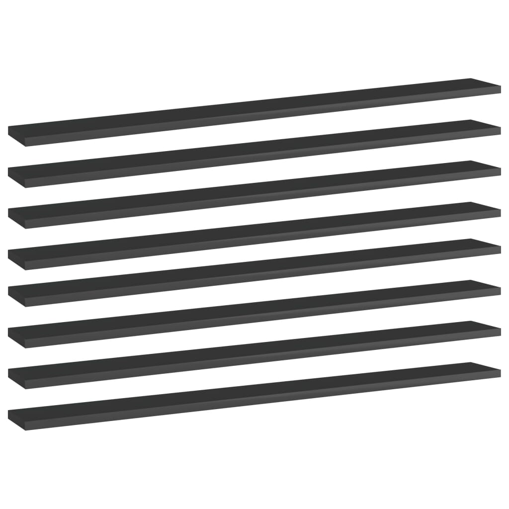 Set de 8 placi de biblioteca, vidaXL, PAL extralucios, 100 x 10 x 1.5 cm, Negru