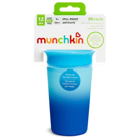 Cana Munchkin Miracle 360°, Isi Schimba Culoarea, Valva Anticurgere, Fara BPA, Compatibila cu Masina de Spalat Vase, 266 ml, Albastru