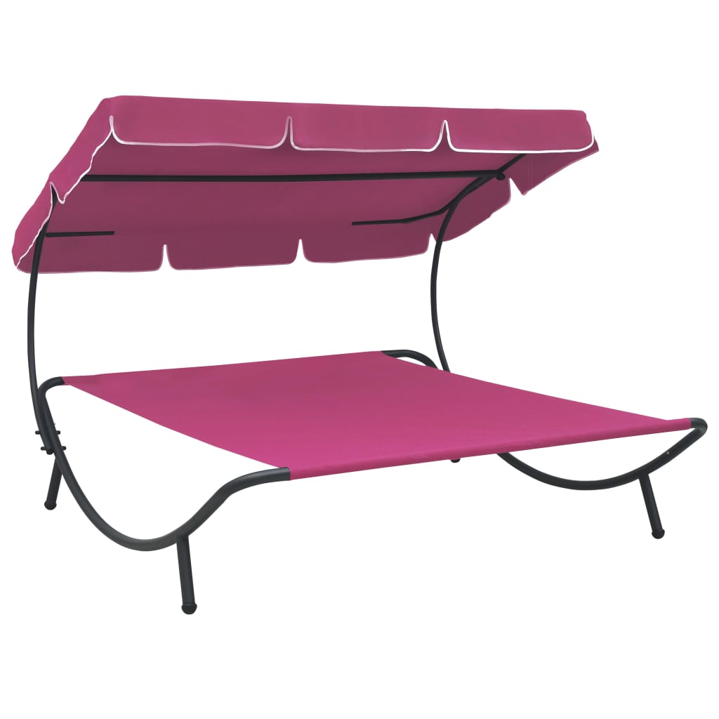 Pat sezlong dublu cu baldachin, vidaXL, Tesatura, 200 x 173 x 135 cm, Roz