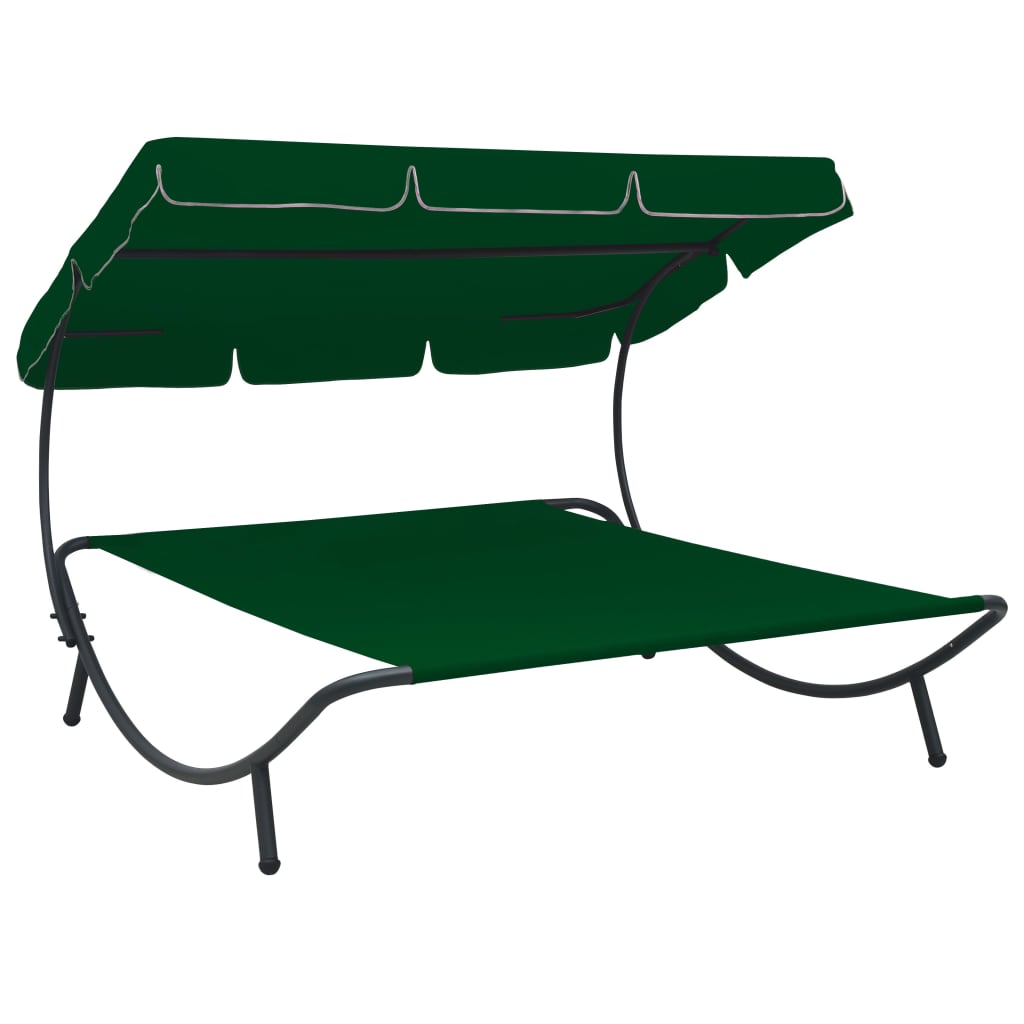 Pat sezlong dublu cu baldachin, vidaXL, Tesatura, 200 x 173 x 135 cm, Verde