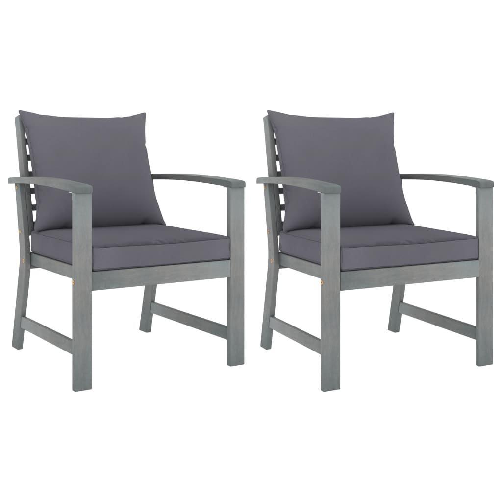 Set de 2 scaune de gradina cu perne gri inchis, vidaXL, Lemn de acacia, 60.5 x 60.5 x 81 cm, Gri