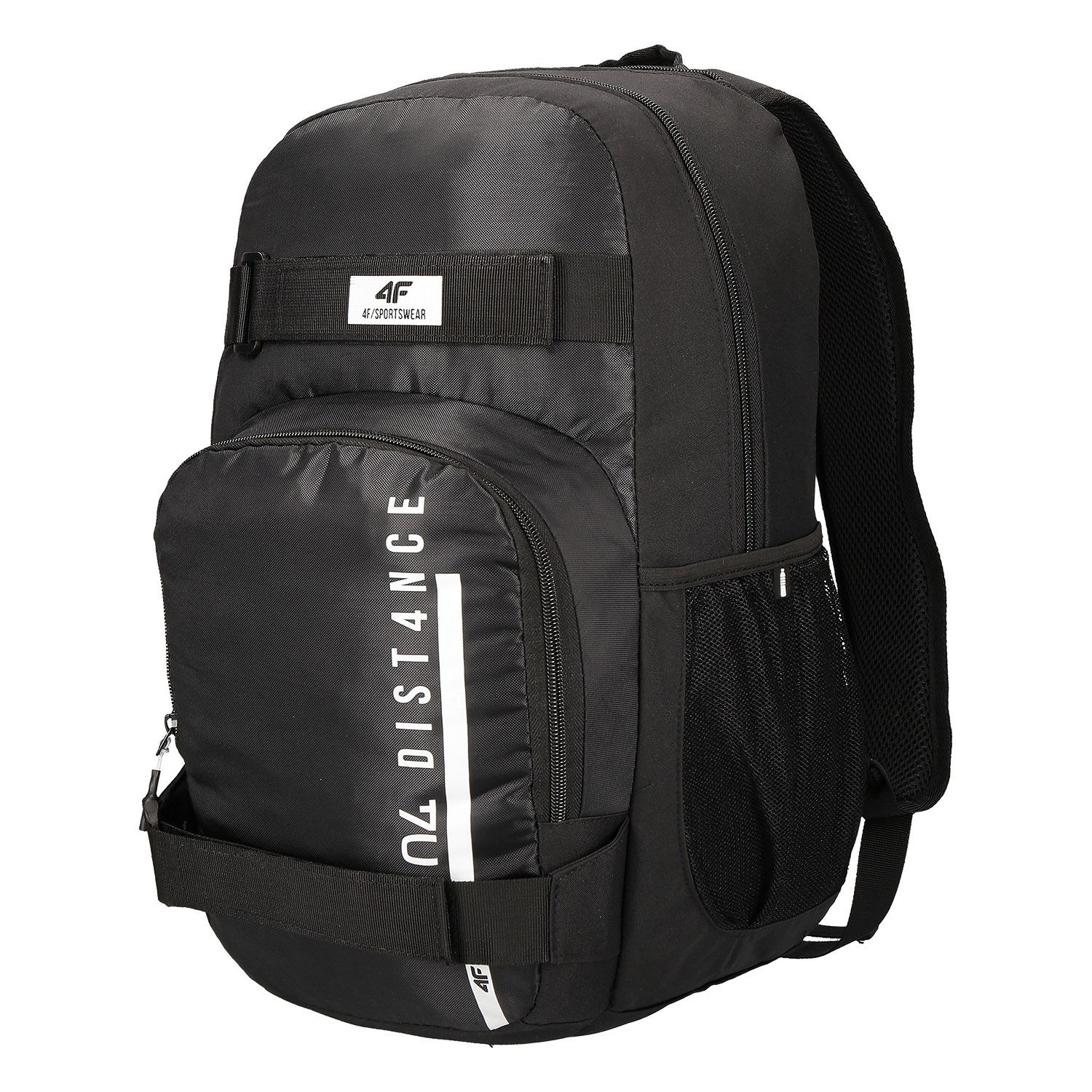 Rucsac sport, 4F, cu logo si buzunare laterale din plasa, negru