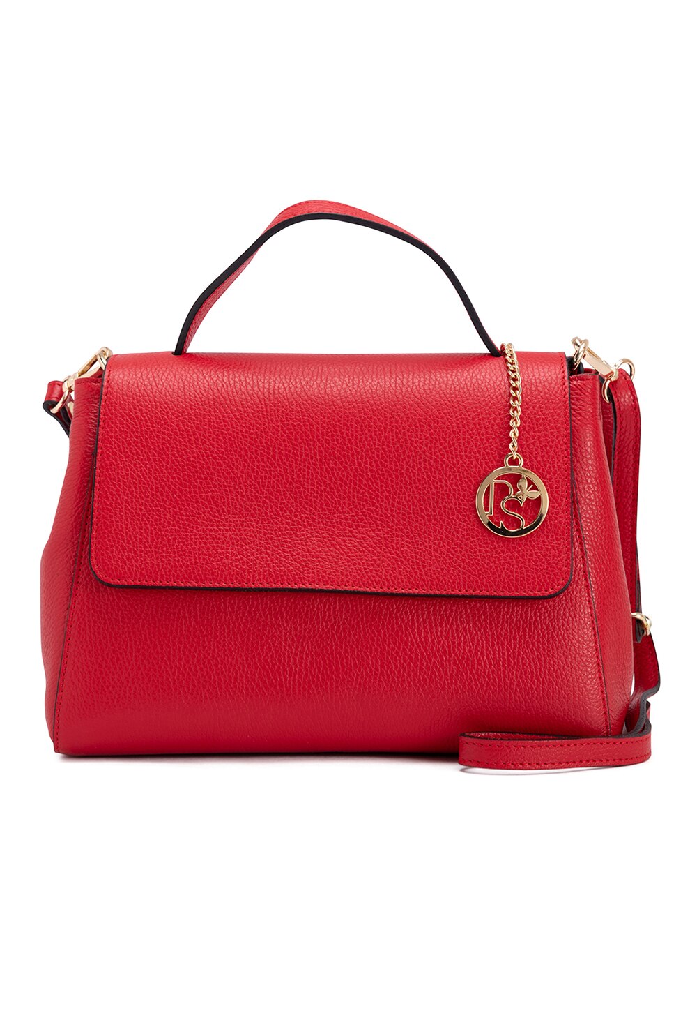 Pia Sassi, Geanta din piele cu bareta de umar Pebbled, Rosu