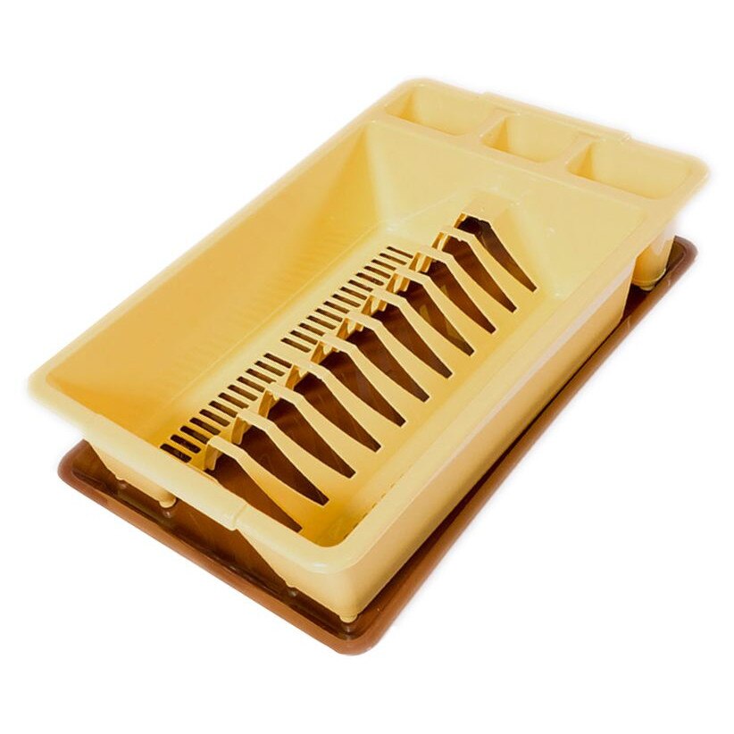 Scurgator de vase cu suport tacamuri si tavita de scurgere, Select, maro/bej