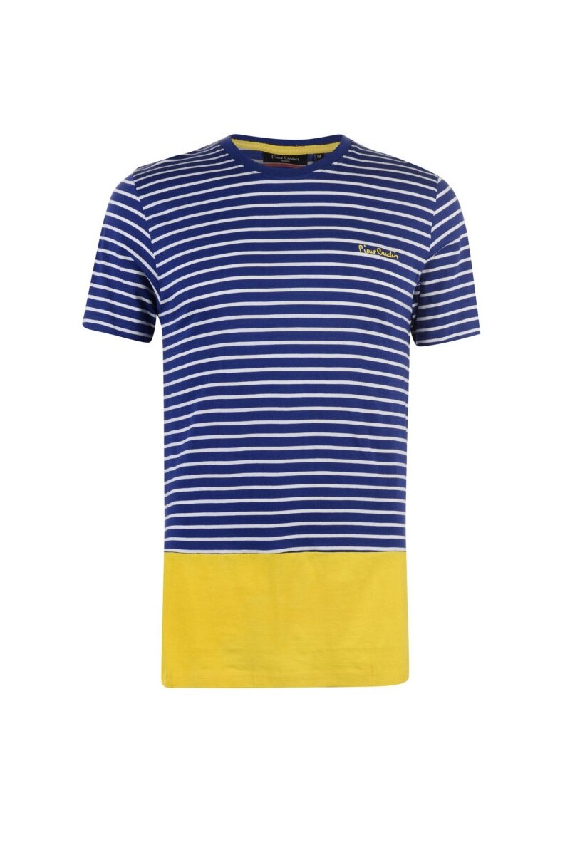 Tricou barbati, Pierre Cardin YD Block, Bumbac, L EU, Albastru/Galben