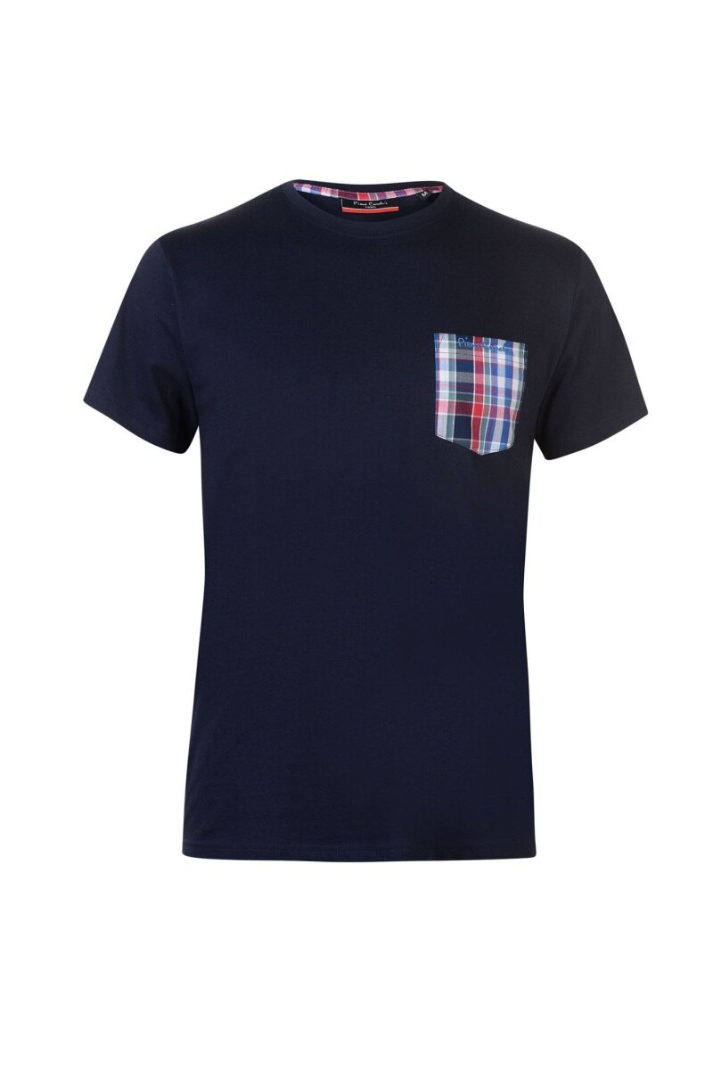 Pierre Cardin, Tricou Check Pocket, Bumbac, L, Albastru inchis