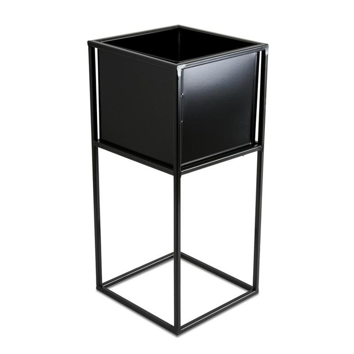 Suport pentru flori detasabil ghiveci Loft metalic negru 50 cm