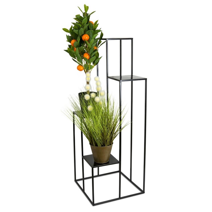 Loft virágtartó állvány 4 cserép számára, fekete, 110 cm