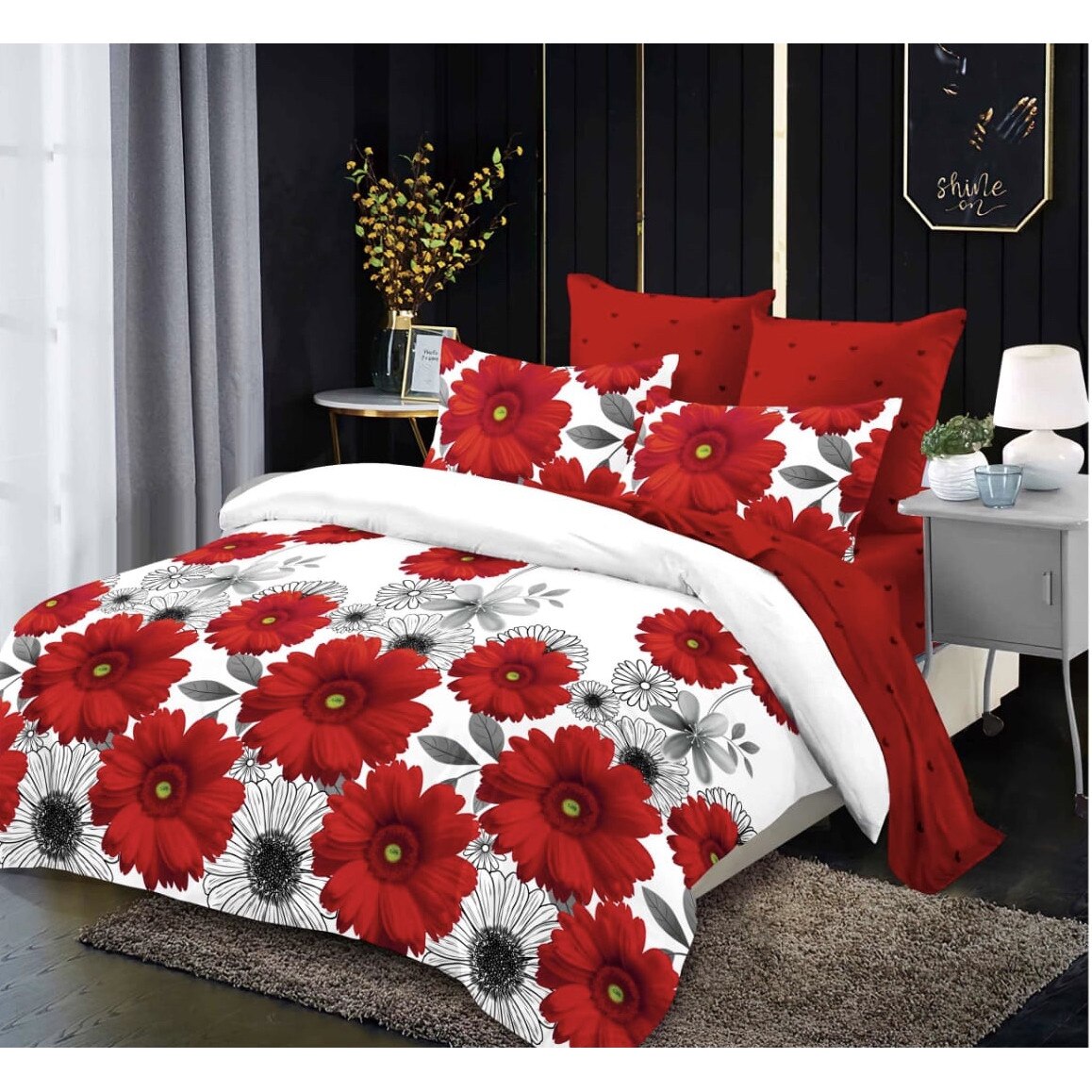 Set 6 piese Lenjerie Relax Shop, Six Ela Margarete rosii, 2 persoane