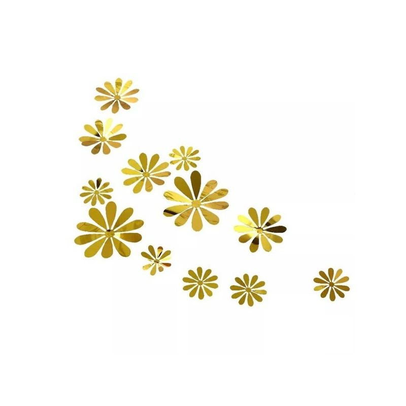 Set 12 Flori din acril pentru decor perete sau alte suprafete, diverse marimi, culoare auriu