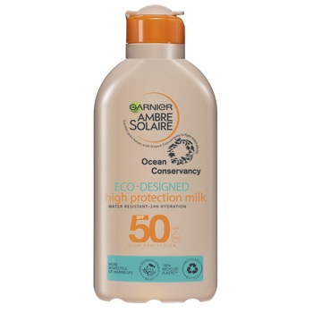 Lotiune cu protectie solara ridicata Garnier Ambre Solaire SPF50 cu design sustenabil, 200 ml Lotiune cu protectie solara ridicata Garnier Ambre Solaire SPF50 cu design sustenabil, 200 ml