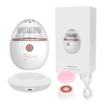 Perie faciala cu vibratii sonice pentru curatare faciala, demachiere si masaj, MERKIE, waterproof, IPX7, 3 moduri de vibratie cu ultrasunete electrice, incarcare wireless, 3 capete de schimb, Alb Perie faciala cu vibratii sonice pentru curatare faciala, demachiere si masaj, MERKIE, waterproof, IPX7, 3 moduri de vibratie cu ultrasunete electrice, incarcare wireless, 3 capete de schimb, Alb