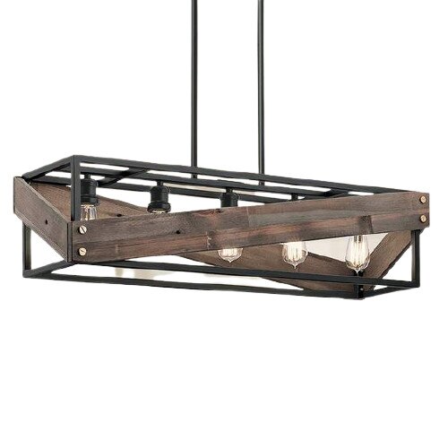 Lustra Cojom Mag 5m, rustic-vintage, 5xE27, lemn maro cu metal negru