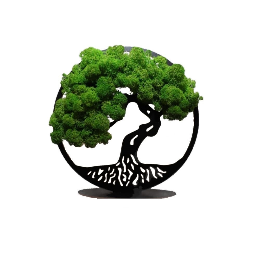 Tablou copacul vietii cu licheni naturali stabilizati, Forest Green, 20 cm