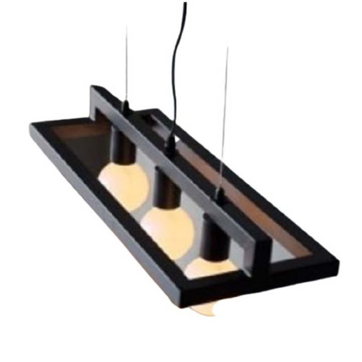 Lustra Cojom Vinolo 3n 3XE27, culoare negru, inaltime reglabila, stil retro industrial, lemn masiv