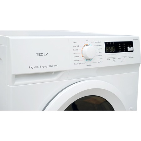 Masina de spalat rufe cu uscator Tesla WW85360M, 8 kg spalare, 5 kg uscare, 1300 rpm, Clasa B, Pornire intarziata, Curatare cuva, Alb