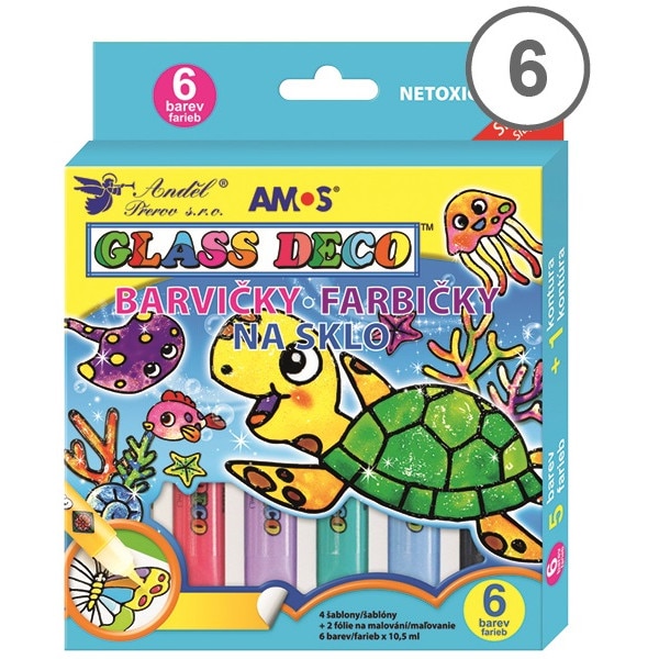 Set 6 vopsele de sticla, 10.5 ml + 4 sabloane cu animale acvatice