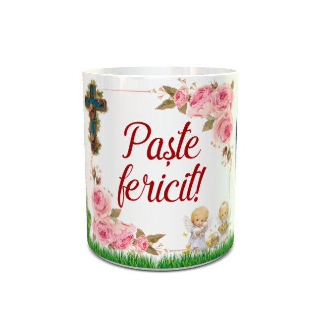 Cana alba personalizata cu text si tematica religioasa, Paste , 40x40 cm, Handmade Mihaela
