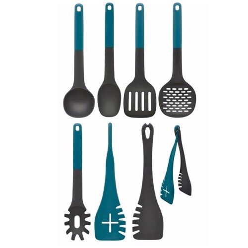 Set de ustensile de bucatarie JATA AC7 , 7 piese, nailon,rezistente pana la 200 de grade, Albastru/negru