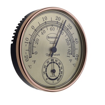 Termohigrometru(Higrometru(umidometru) + termometru), analog(mecanic), diametru 100mm, rama din alama, carcasa de plastic Termohigrometru(Higrometru(umidometru) + termometru), analog(mecanic), diametru 100mm, rama din alama, carcasa de plastic