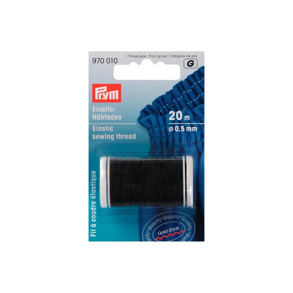 Fir elastic de cusut, tricotat, negru, 0,5 mm grosime, 20 m lungime, Prym