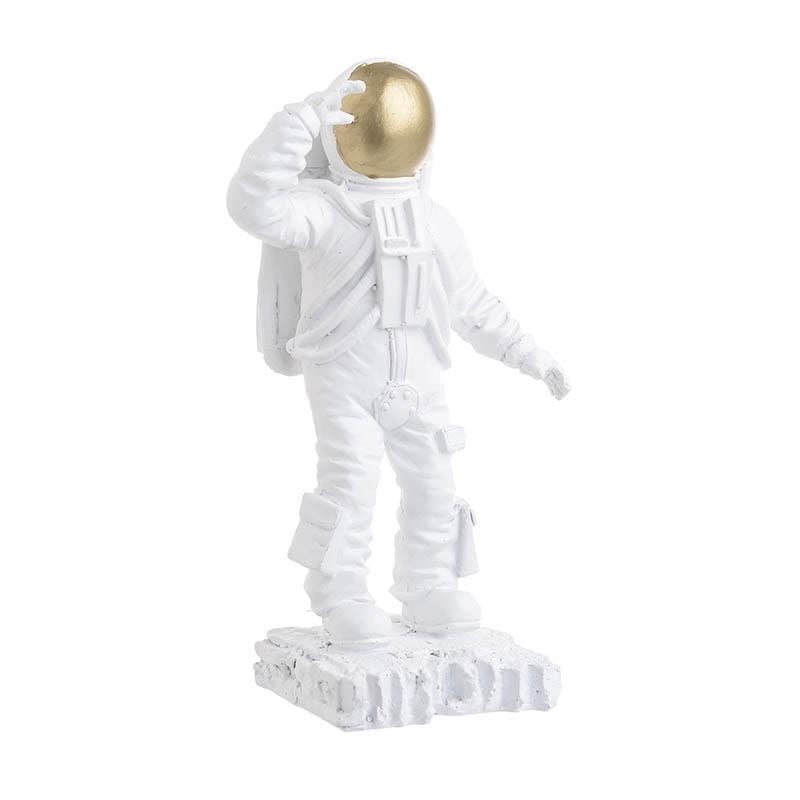 Decoratiune astronaut din rasina, alb-gold, 13x11x24 cm