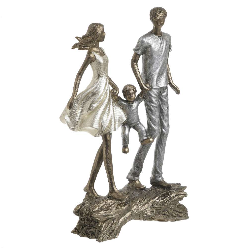 Figurina family din rasina, alb-bronz, 17Χ7Χ28 cm
