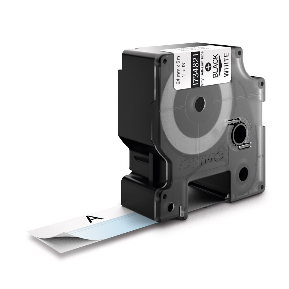 Etichete industriale autocolante, DYMO ID1 vinil autolaminante, 24mm x 5.5m, negru/alb, 1734821