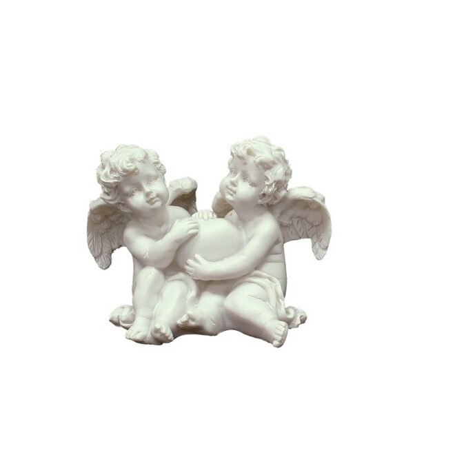 Figurina ingerasi, cu inimioara, alb, 8x11x8 cm