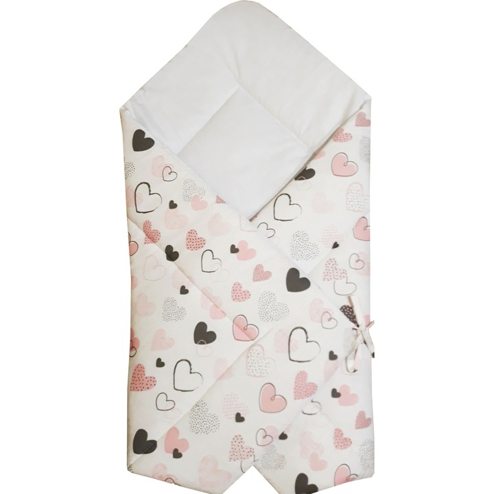 Paturica port bebe cu inimioare roz 85 x 85 cm