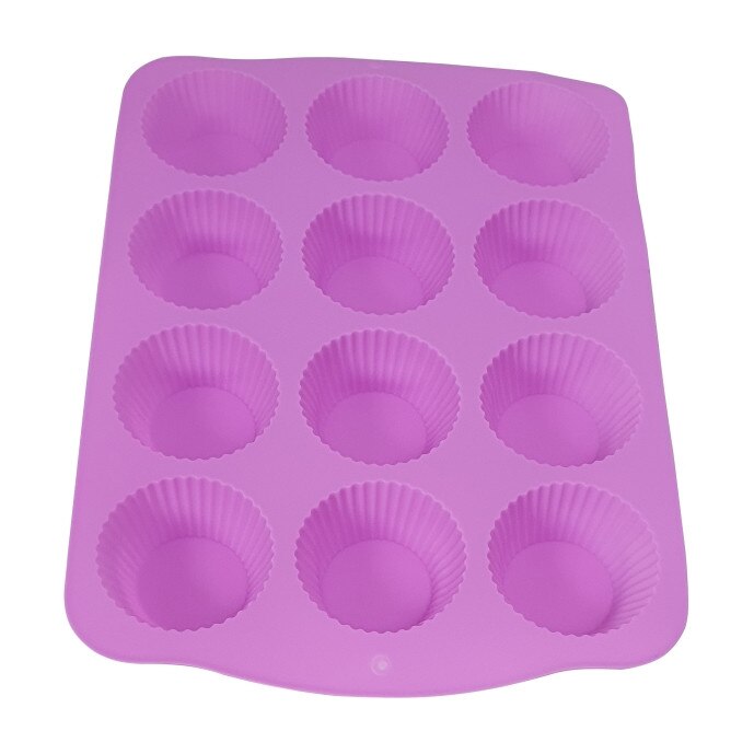 Forma copt briose, silicon, 12 bucati, roz, 34,5x24x3cm