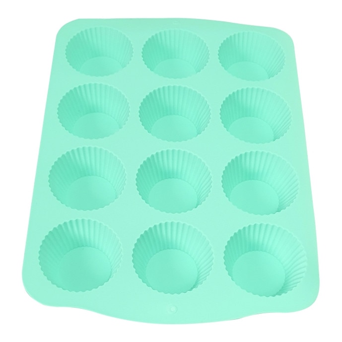 Forma copt briose, silicon, 12 bucati, verde, 34,5x24x3cm