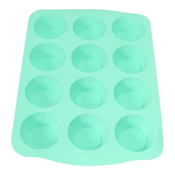 Forma copt briose, silicon, 12 bucati, verde, 34,5x24x3cm Forma copt briose, silicon, 12 bucati, verde, 34,5x24x3cm