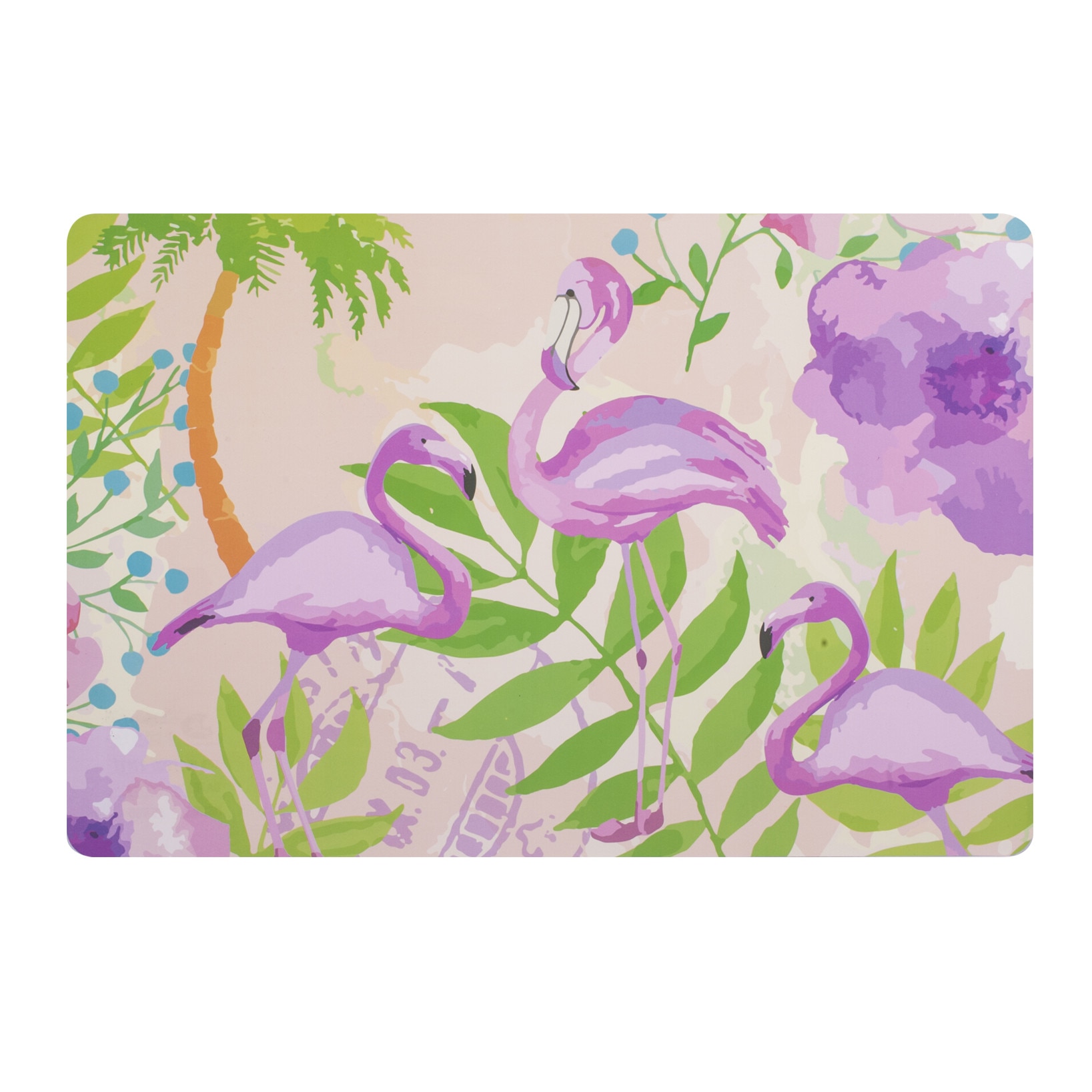 Set 4 suport farfurii, imprimeu colorat cu pasari Flamingo , 45x50 cm