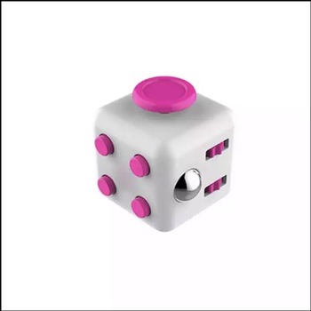 Cub antistres, Fidget cube, alb - roz, 3x3x3 cm Cub antistres, Fidget cube, alb - roz, 3x3x3 cm
